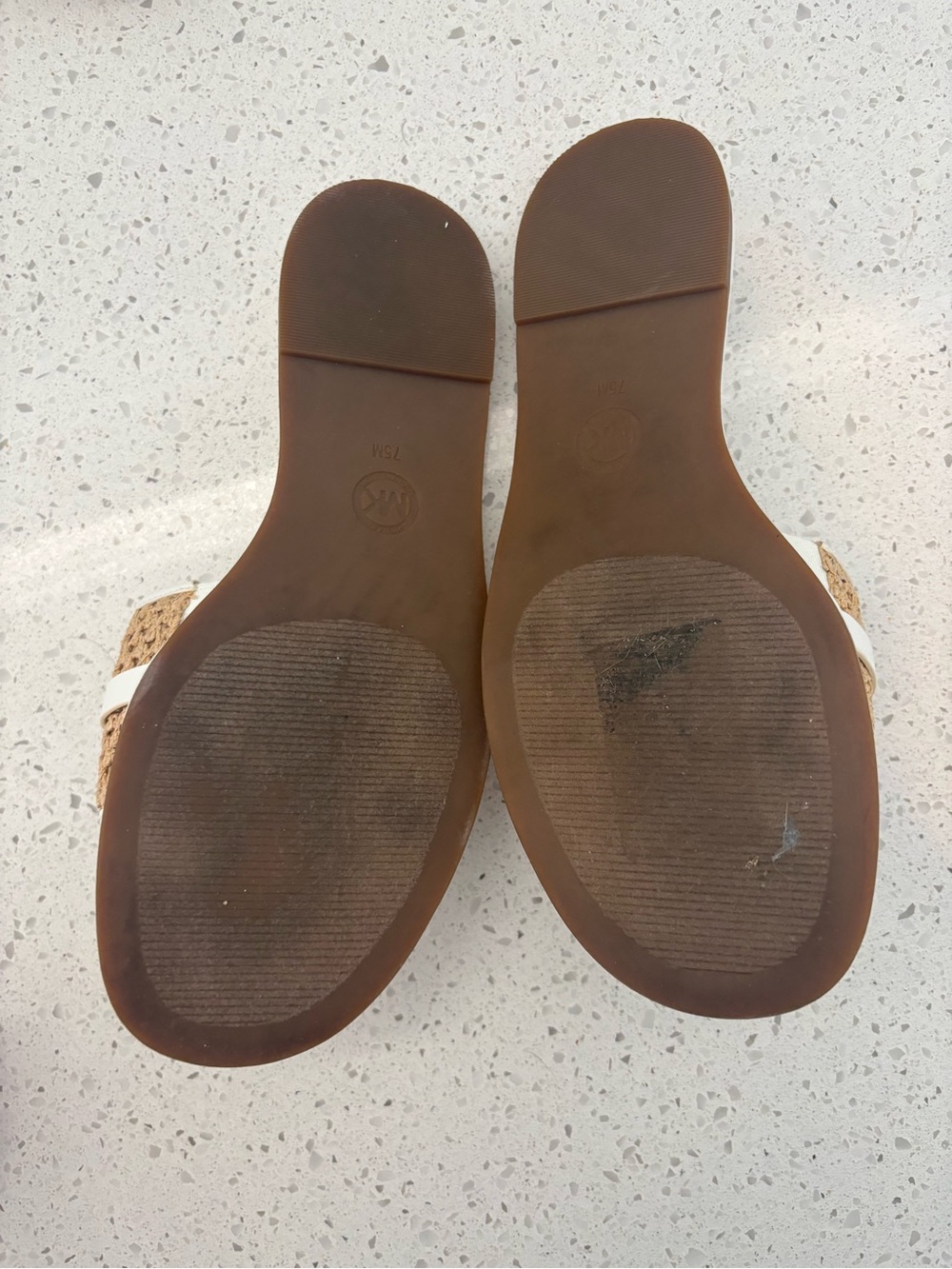 Michael Kors White and Natural Woven MK-Logo Slide Sandals - Picture 2 of 2